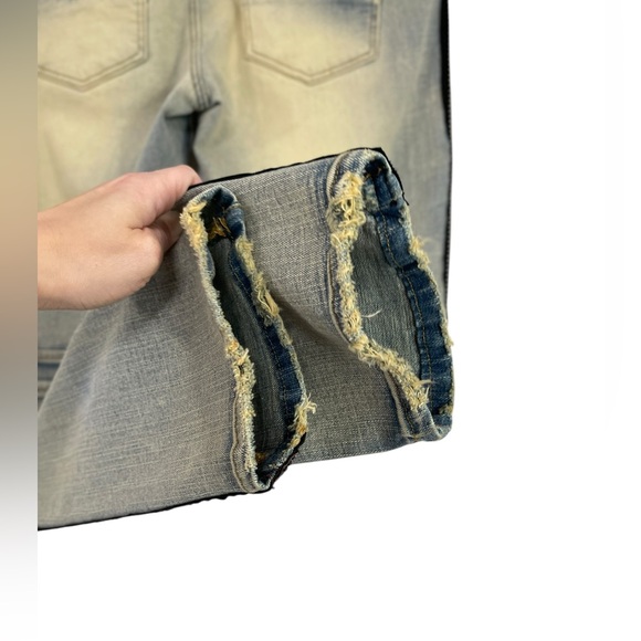 PREME Eldredge Rhinestone Stripe Denim 36x33 Light Wash Distressed Moto Jeans - Picture 16 of 16